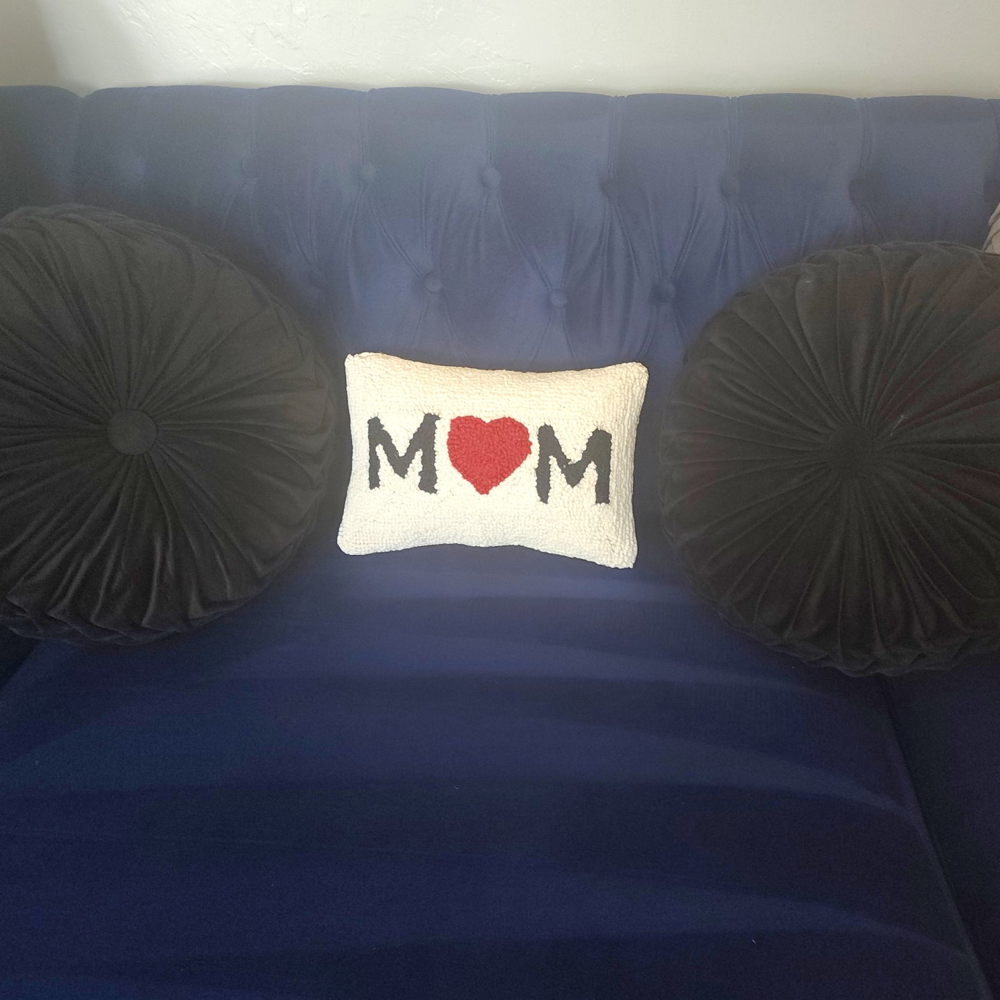 Mother's Day 100% Wool Mom Heart Pillow - Pillow on a Couch
