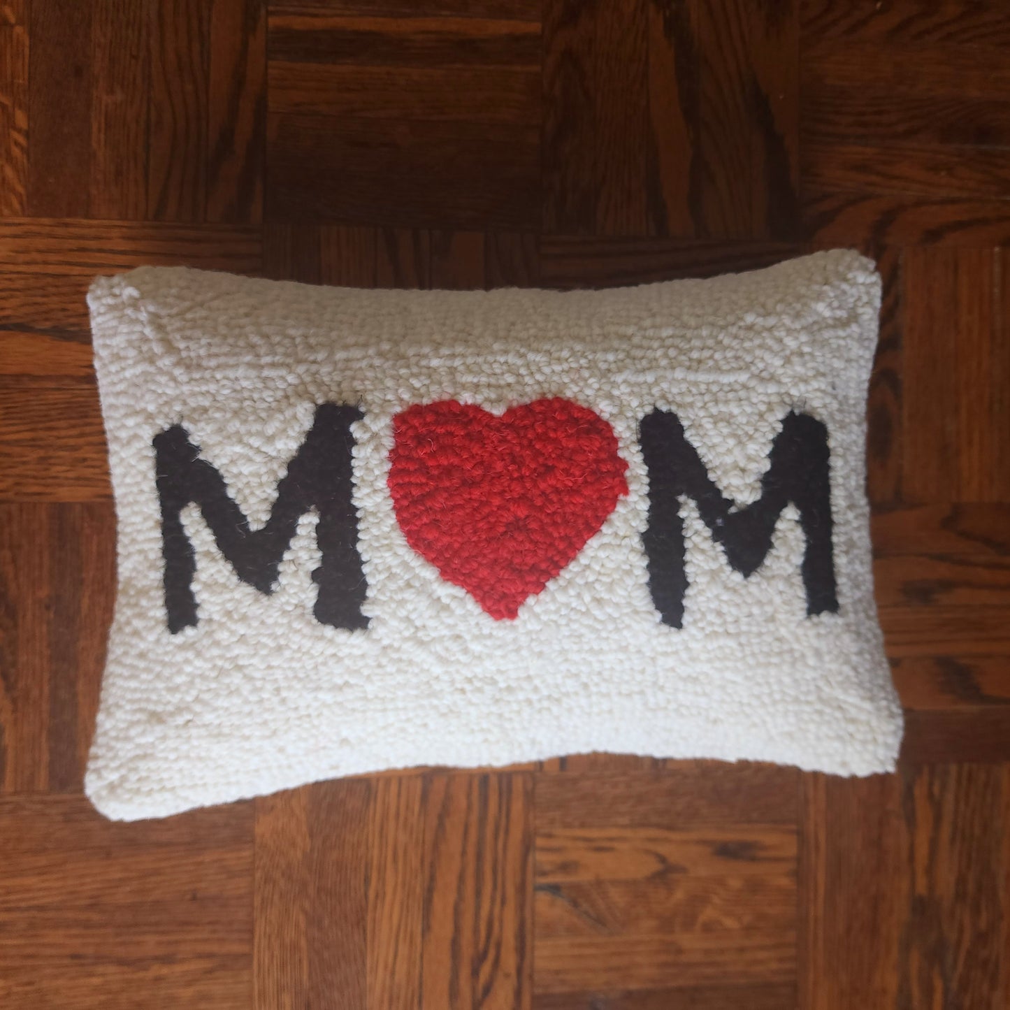 Mother's Day 100% Wool Mom Heart Pillow - Front of Pillow