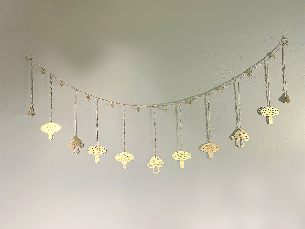 Golden Mushroom Garland | Handmade with Recycled Metal