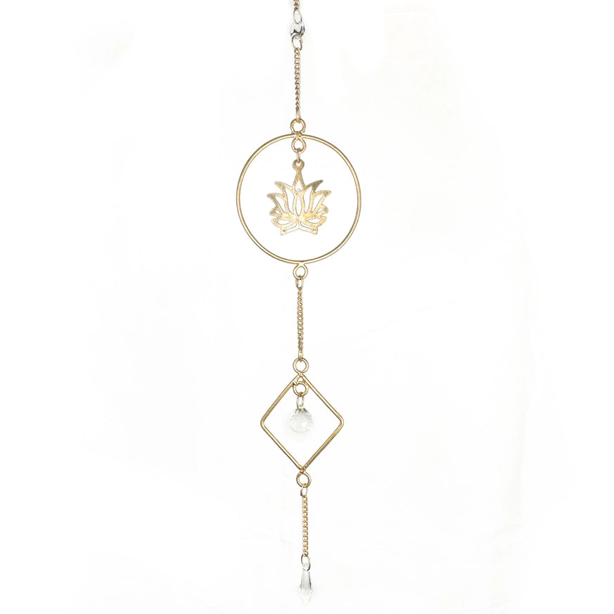 Lotus Flower Sun Catcher Crystals and Gold Finish | Handmade in India