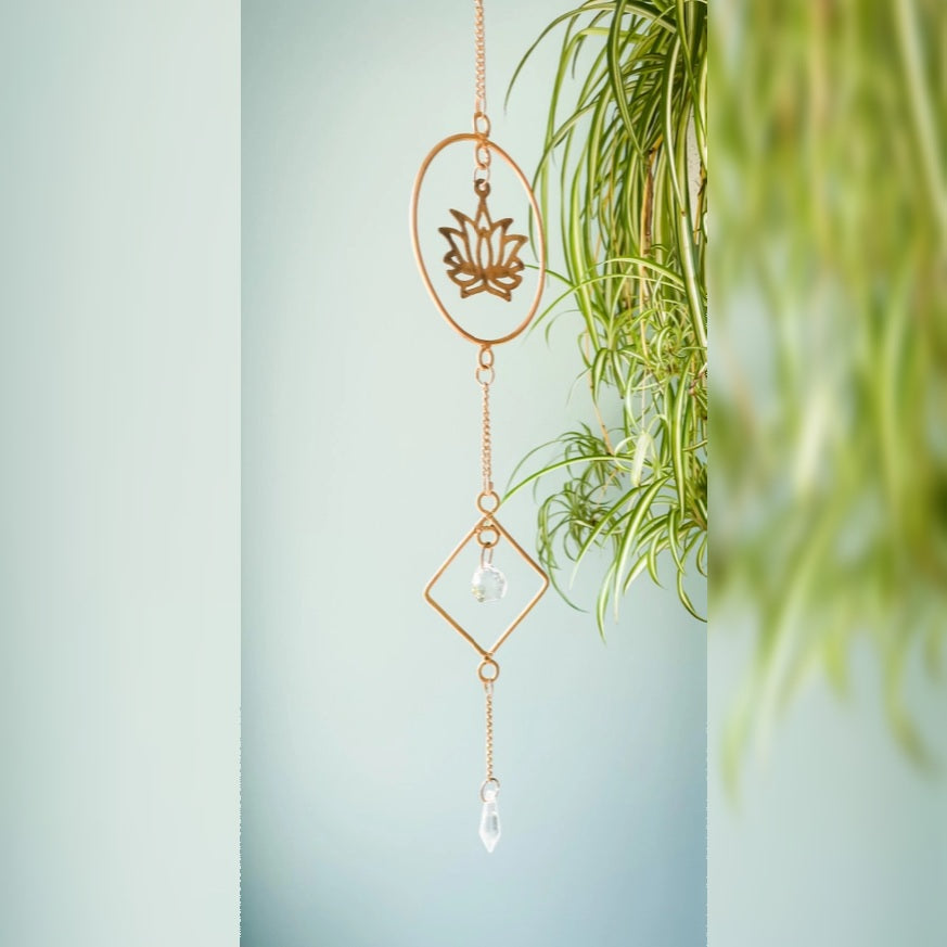 Lotus Flower Sun Catcher Crystals and Gold Finish | Handmade in India