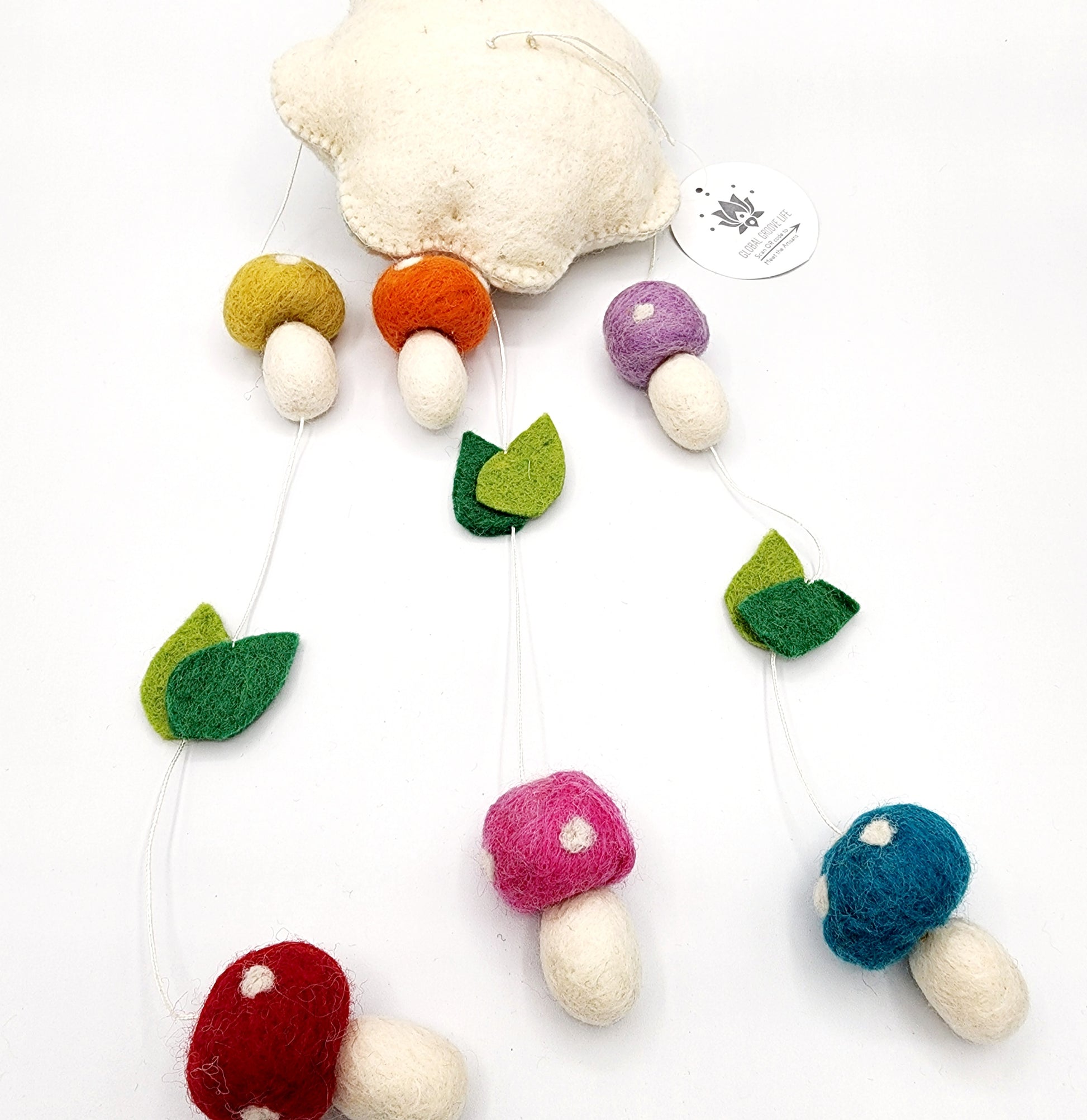 Handcrafted Mushrooms and Leaves Felt Mobile | Nepal Artisans