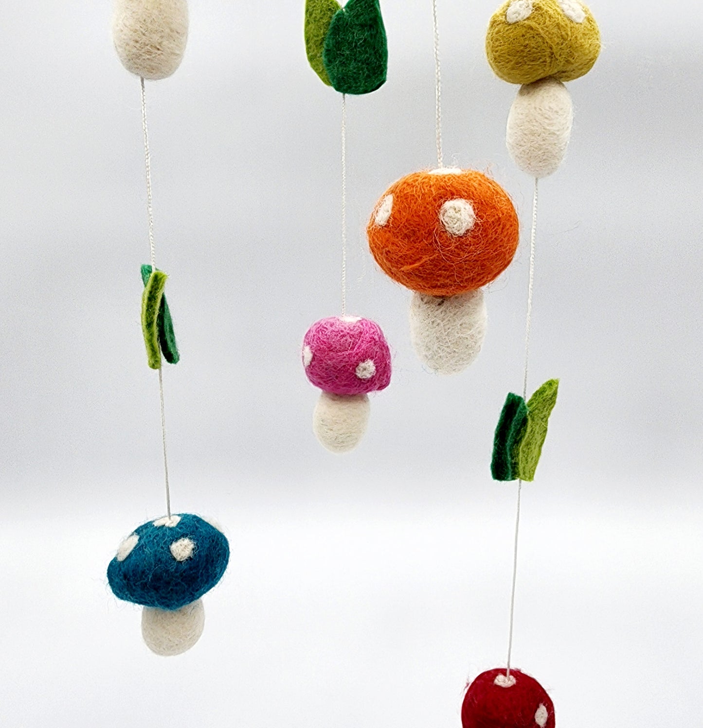 Handcrafted Mushrooms and Leaves Felt Mobile | Nepal Artisans