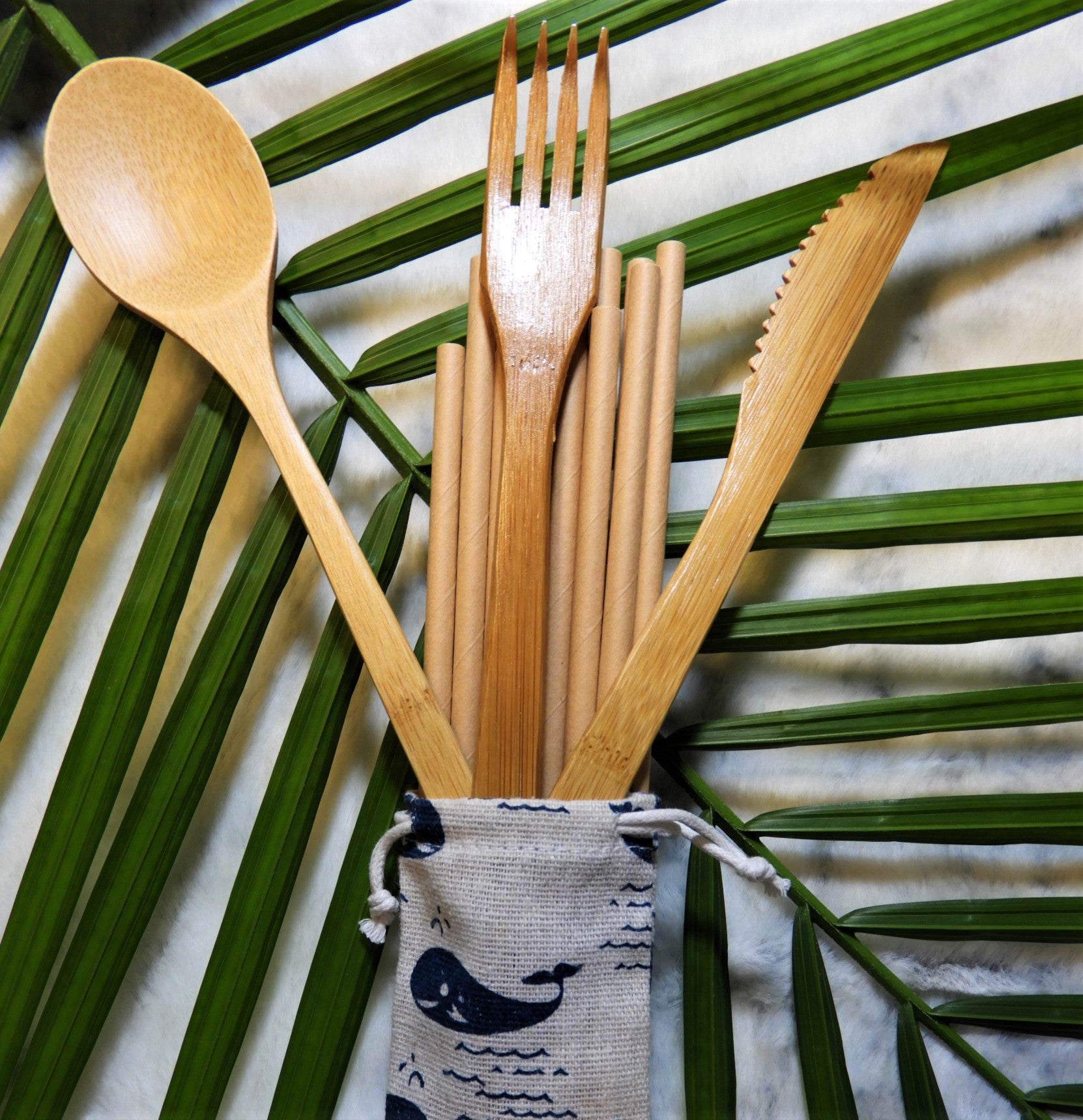 Eco-Friendly Reusable Bamboo Cutlery Set - 14 pc