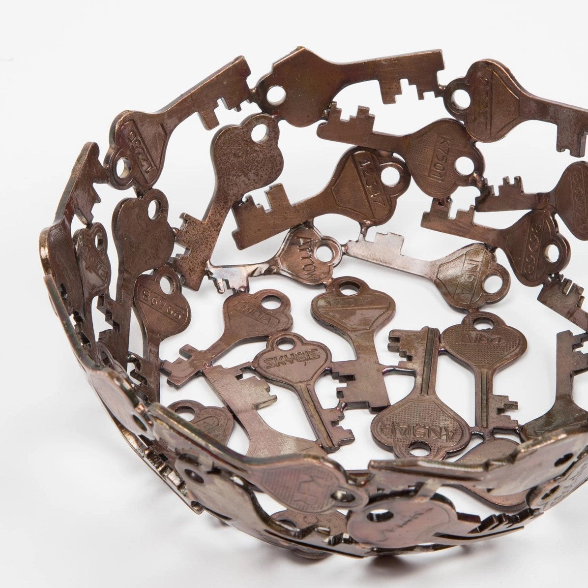 Handcrafted Antiqued Copper Colored Iron Recycled Key Bowl | India Fair Trade